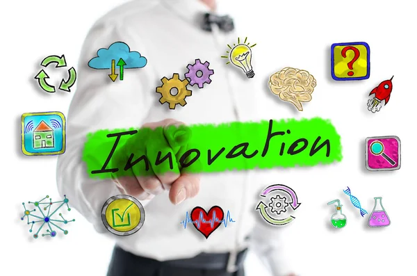 Conceito Inovação Mostrado Por Homem Segundo Plano — Fotografia de Stock