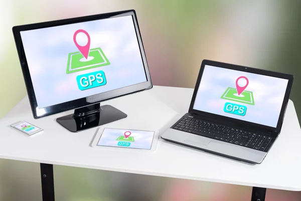 Concepto Gps Mostrado Diferentes Dispositivos Tecnología Información — Foto de Stock