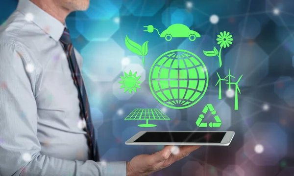 Clean Energy Concept Tablet Held Man — Stock Photo, Image