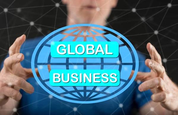 Global Business Concept Tussen Handen Van Een Man Achtergrond — Stockfoto