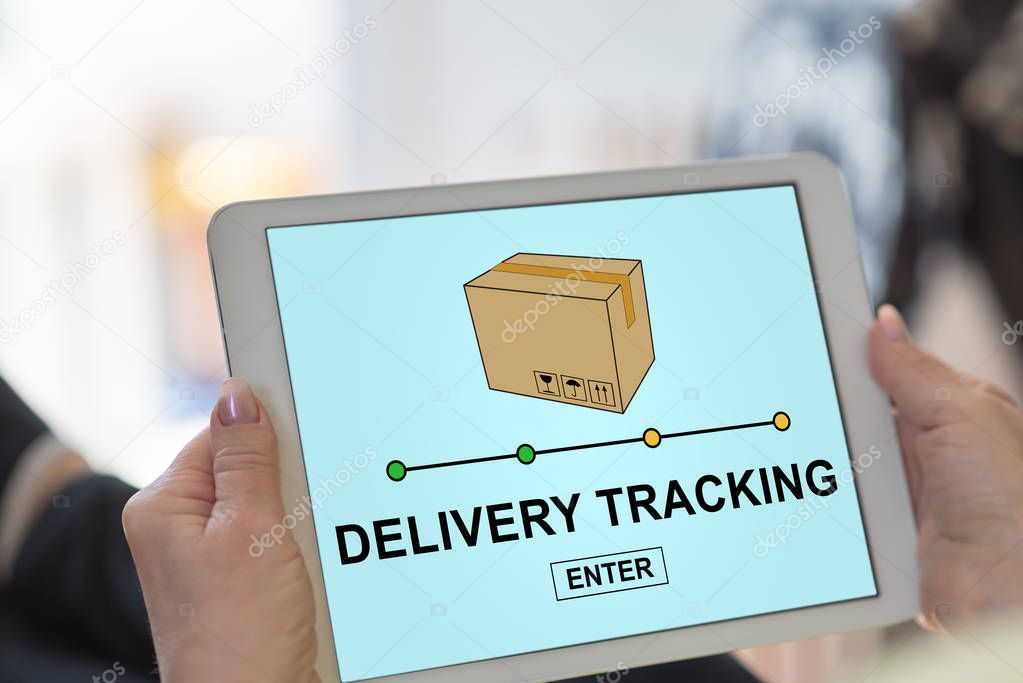 Tablet screen displaying a delivery tracking concept