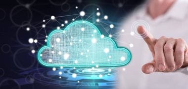 Bir bulut ağ kavramı dokunmadan adam