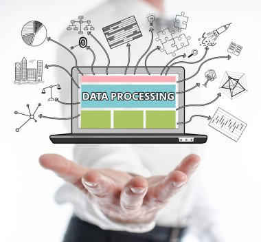 Veri işleme kavramı üzerinde bir el levitating