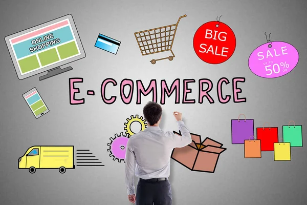 E-commerce concept drawn by a man — Stock Photo, Image