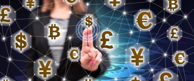 Bir para birimi ağ kavramı dokunmadan kadın