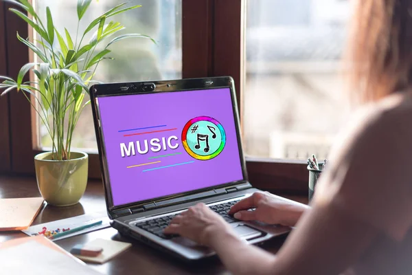 Online music concept on a laptop screen