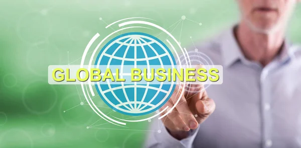 Man touching a global business concept — Stock Photo, Image