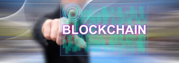 Man touching a blockchain concept — Stock Photo, Image