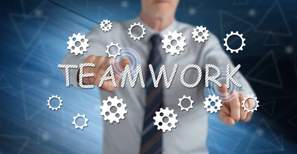 Man touching a teamwork concept — Stock Photo, Image