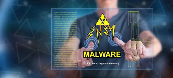Homme touchant un concept de malware — Photo