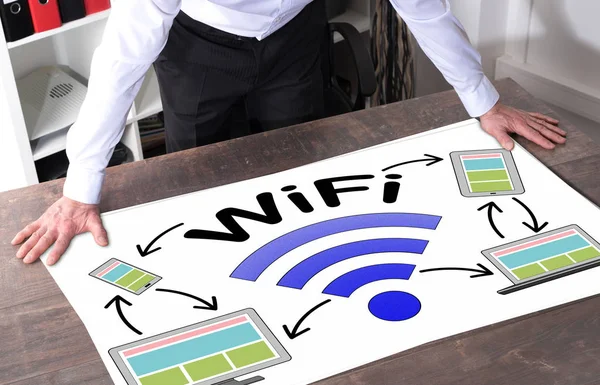 Wi-Fi έννοια σε ένα γραφείο — Φωτογραφία Αρχείου