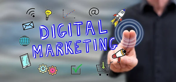 L'uomo tocca un concetto di marketing digitale — Foto Stock