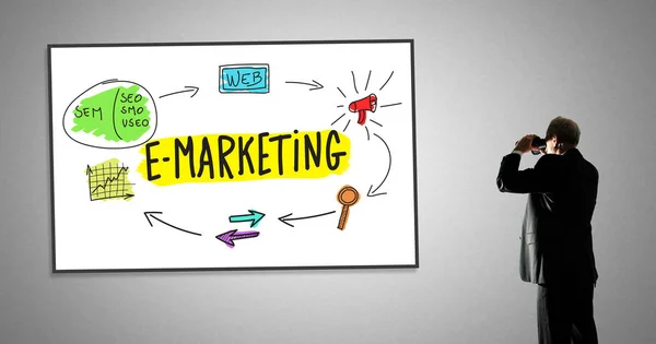 E-marketing concept on a whiteboard — Stock Photo, Image