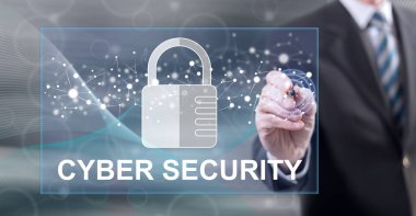 Adam siber güvenlik konseptine dokunuyor