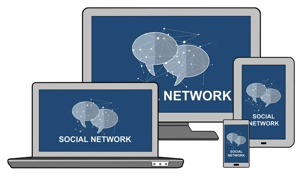 Concepto de red social en diferentes dispositivos — Foto de Stock