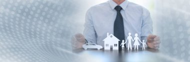 Aile, ev ve araba sigortası kavramı. panoramik afiş