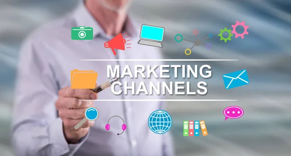 Man touching marketing channels concept