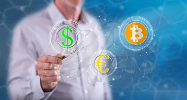 Bir para birimi döviz kavram dokunmadan adam