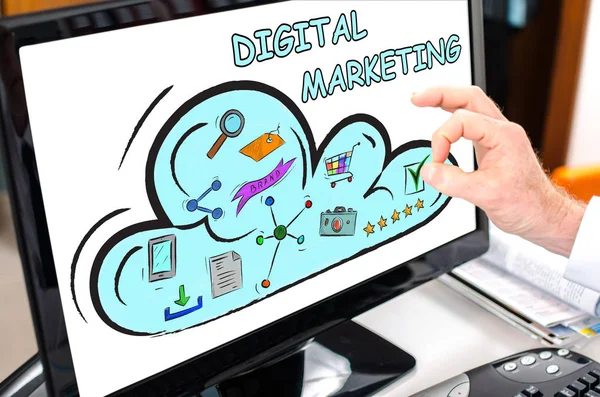 Concepto de marketing digital en un monitor de ordenador — Foto de Stock