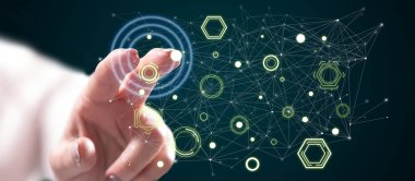 Woman touching a digital network concept