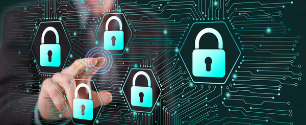 Человек трогает концепцию защиты данных
