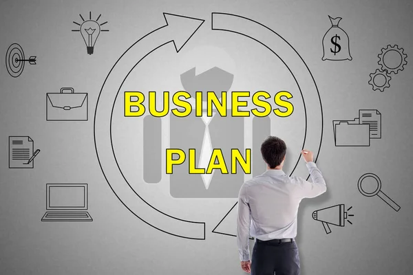 Концепція бізнес-плану намальована чоловіком — стокове фото