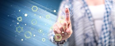 Woman touching a digital network concept