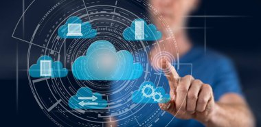 Bulut bilgi işlem kavramı dokunmadan adam