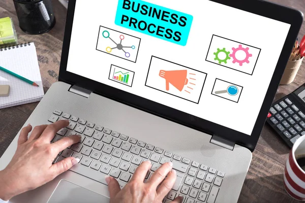Business proces concept op een laptop scherm — Stockfoto