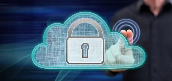 Man touching a cloud security concept