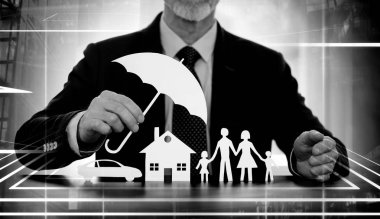 Aile, ev ve araba koruma konsepti; birden fazla pozlama