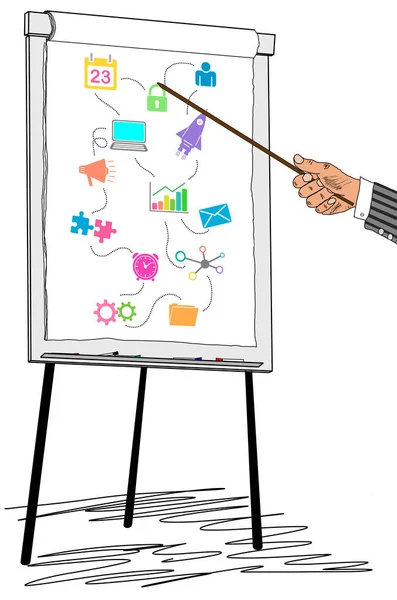 Marketing strategie concept getekend op een flipchart — Stockfoto