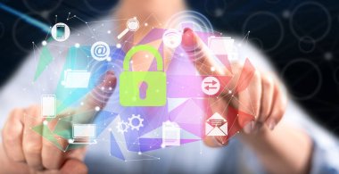 Ağ güvenliği konseptine dokunan kadın