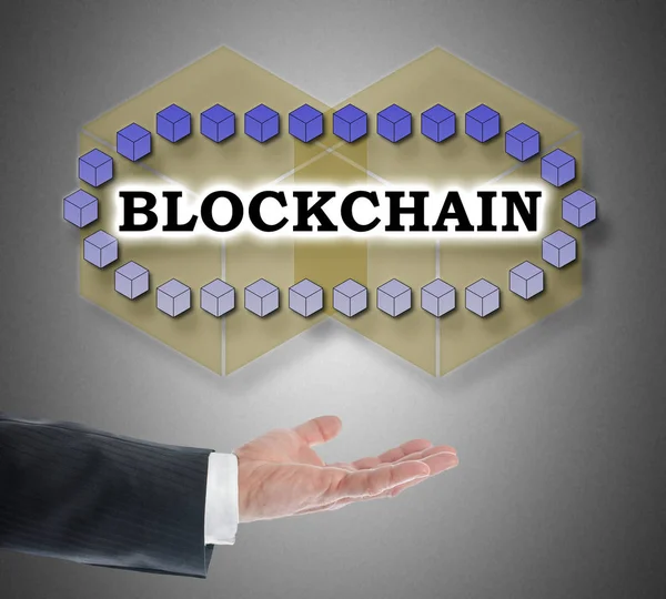 Blockchain teknoloji konsepti bir el üzerinde levitating