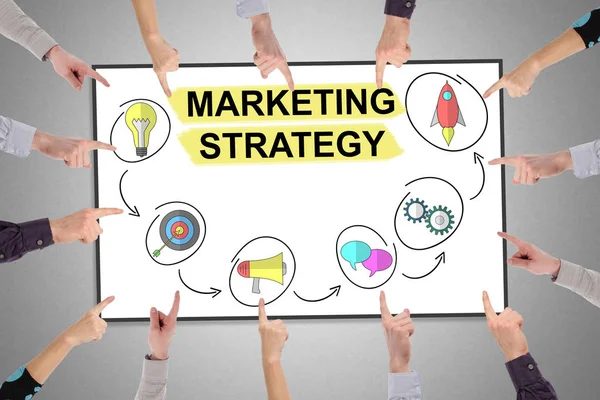 Conceito de estratégia de marketing em um quadro branco — Fotografia de Stock