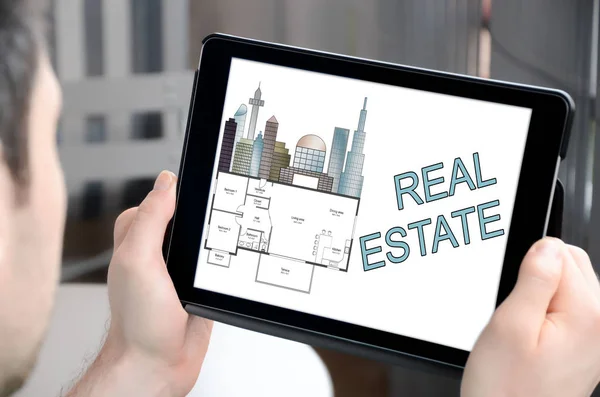 Pojem Real estate na tabletu — Stock fotografie