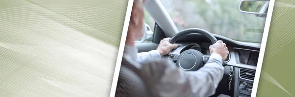 Un hombre conduciendo un coche. bandera panorámica — Foto de Stock