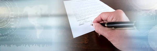 Firma a mano del contratto; banner panoramico — Foto Stock