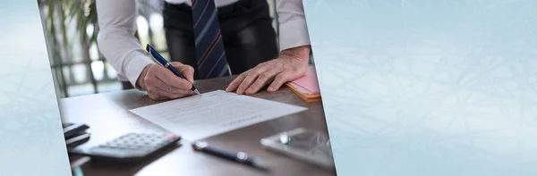 Businessman signing a document; panoramic banner — Stock Photo, Image