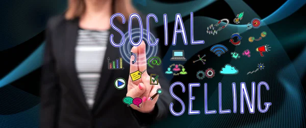 Woman touching a social selling concept