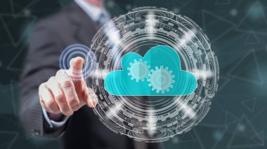 Bir bulut teknoloji kavramı dokunmadan adam