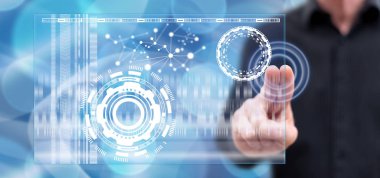 Bir sanal teknoloji kavramı dokunmadan adam