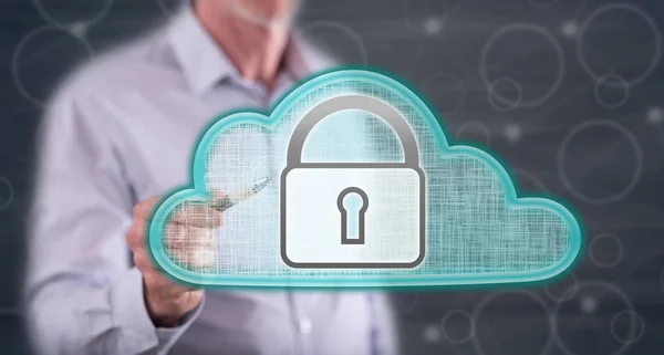 Man touching a cloud security concept