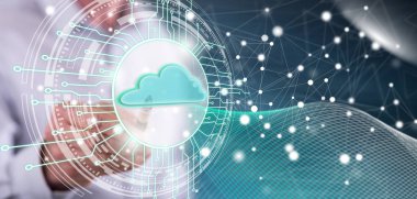 Bir bulut bilgi işlem sistemi konseptine dokunan adam