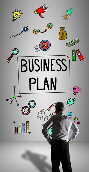 Biznes plan koncepcja obserwowany przez biznesmena — Zdjęcie stockowe