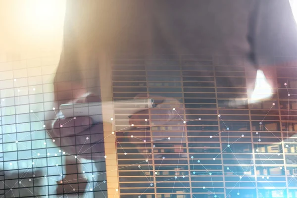 Man using his smartphone; multiple exposure