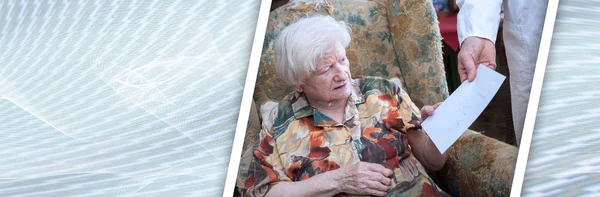 Assistenza medica domiciliare degli anziani; banner panoramico — Foto Stock