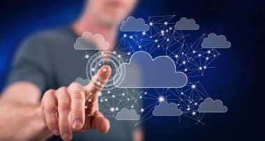 Bir bulut ağ kavramı dokunmadan adam