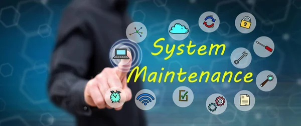 Man touching a system maintenance concept