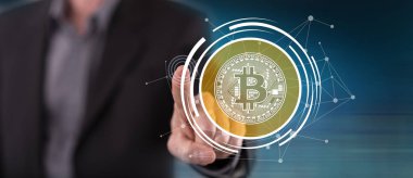 Adam bir bitcoin para birimi kavram dokunmadan